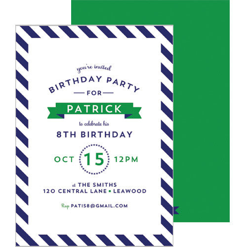Diagonal Stripe Invitation - Navy Blue