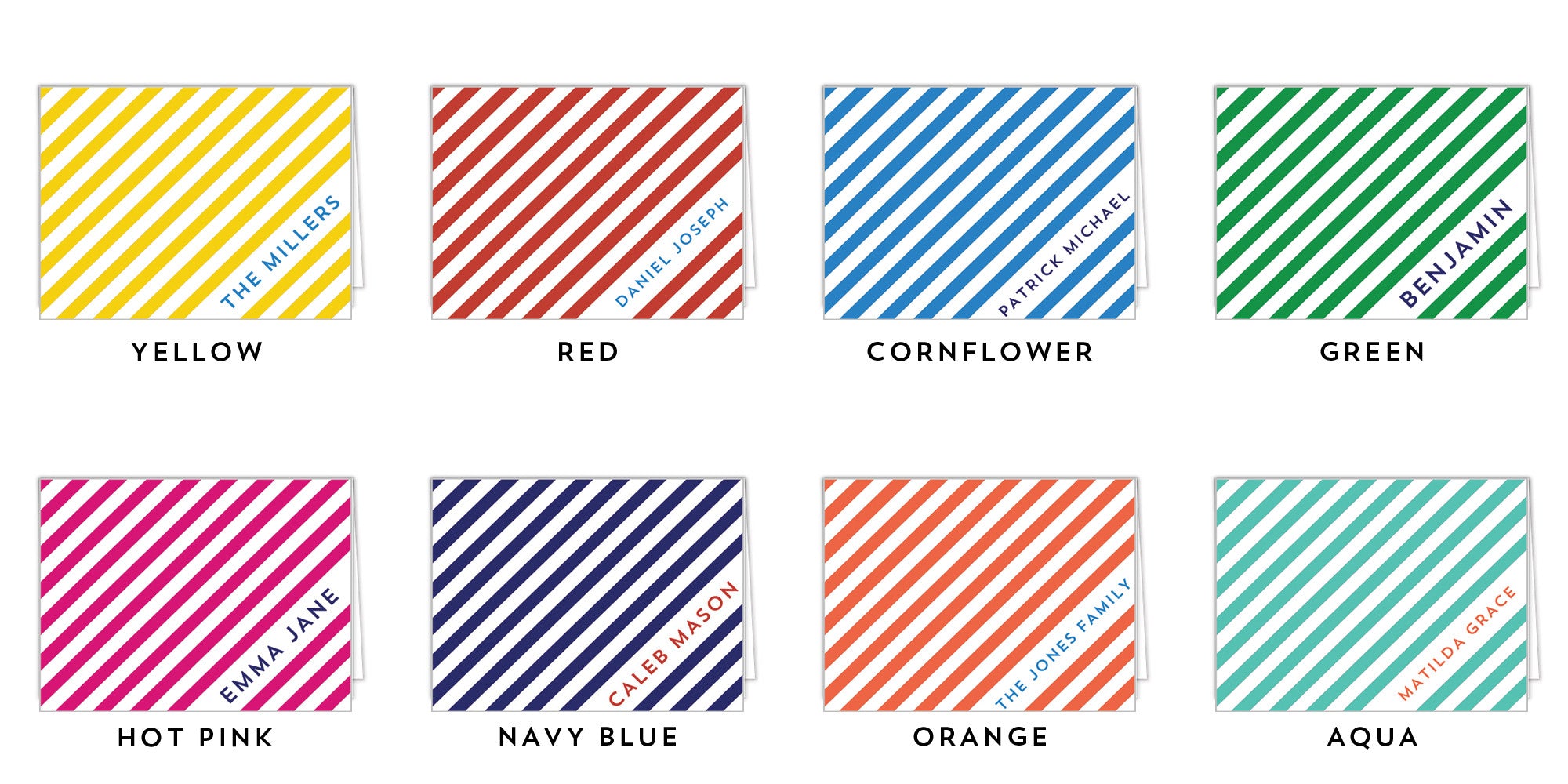 Diagonal Stripe Personalized Folded Notecards - More Colors