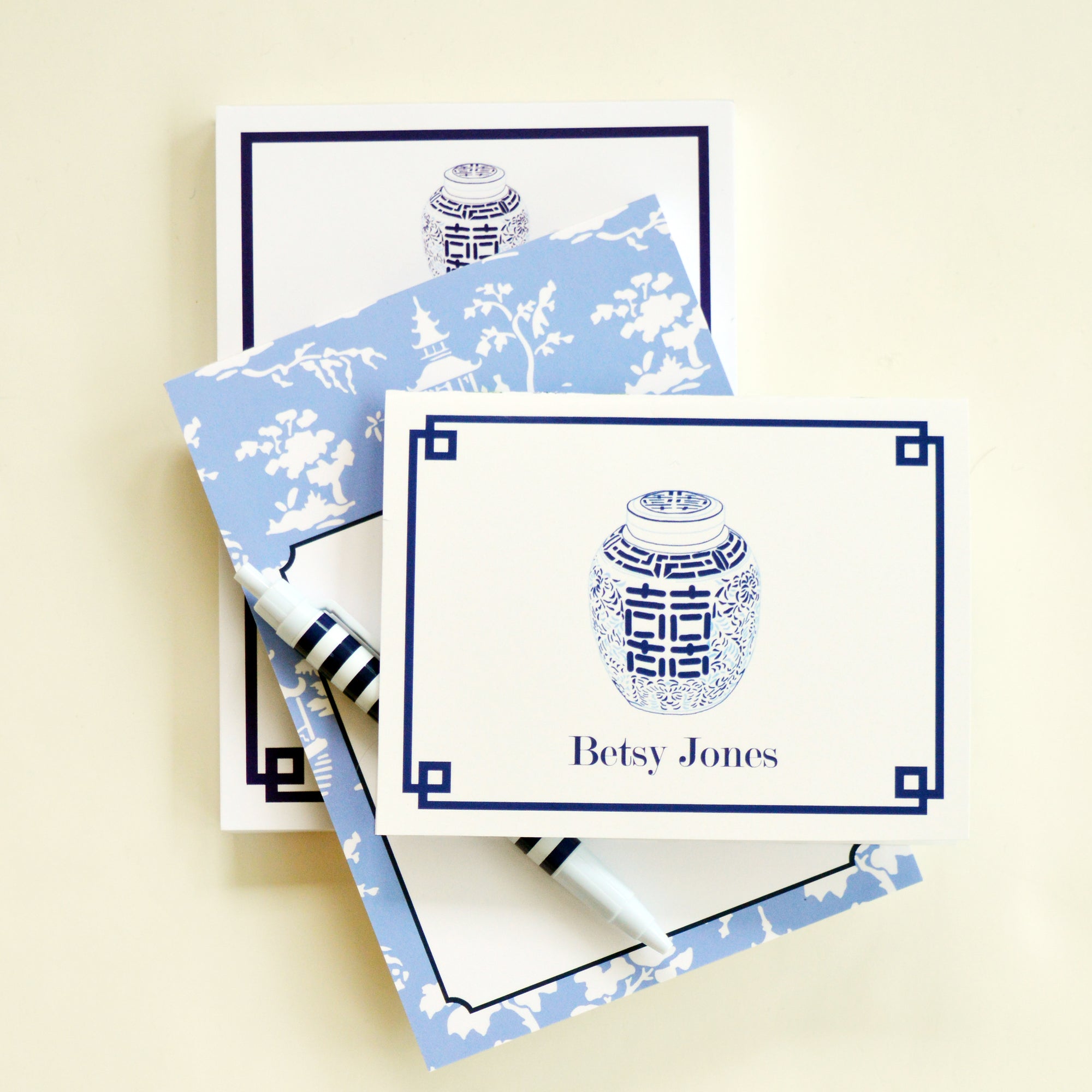 Double Happiness Jar Personalized Folded Notecards