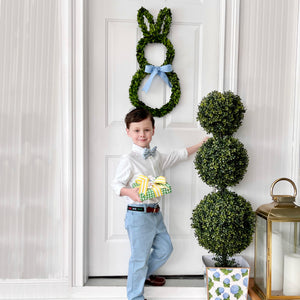 27" Boxwood Bunny Wreath with Blue Bow