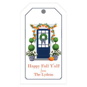 Fall Front Door with Pumpkins Personalized Gift Tags