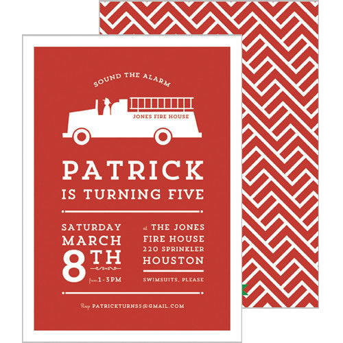 Fire Truck Double-Sided Party Invtation