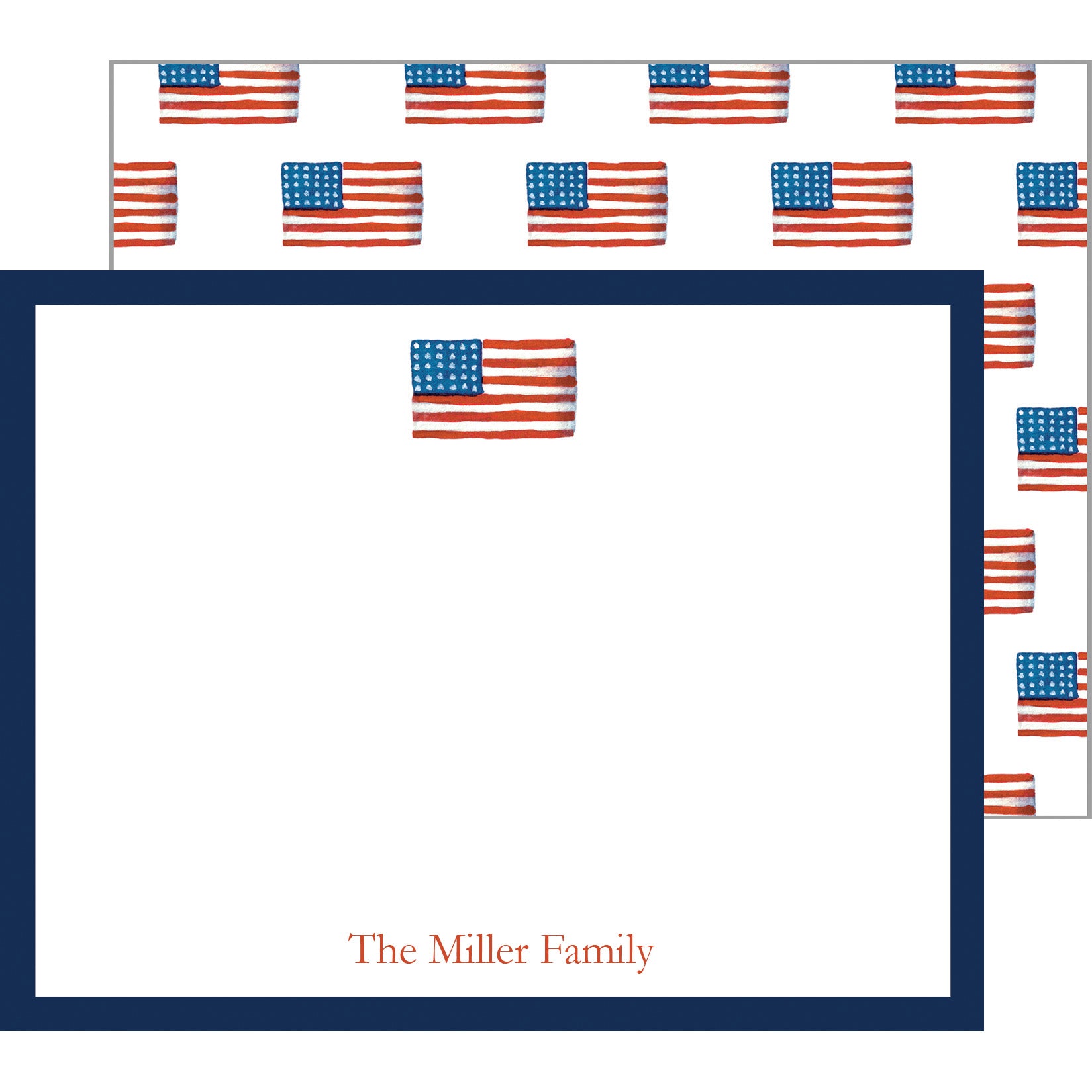 American Flag Personalized Flat Notecards