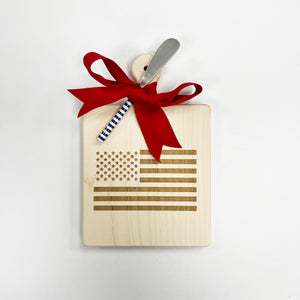 WH Hostess American Flag Artisan Wood Board w/ Blue Striped Spreader