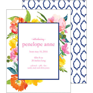 Floral Ikat A2 Birth Announcement Card