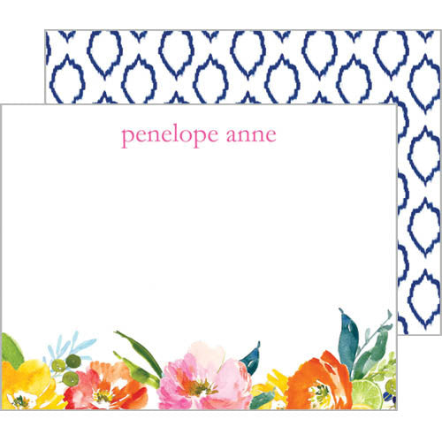 Watercolor Floral Ikat Flat Notecards