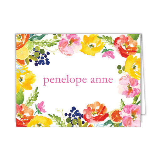 Floral Ikat Personalized Folded Notecards