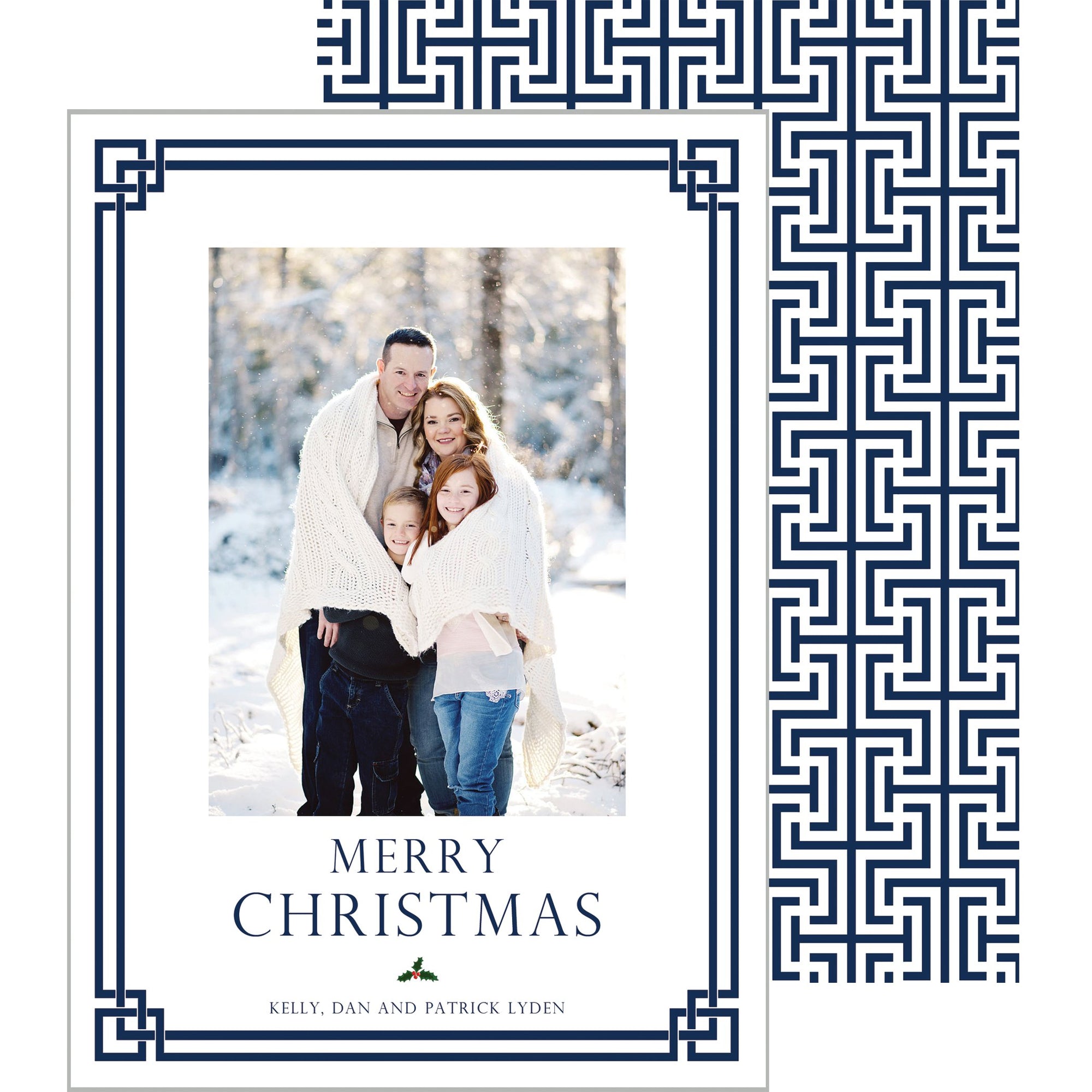 [CUSTOM] Fretwork Holiday Photo Card Wholesale - Navy Blue