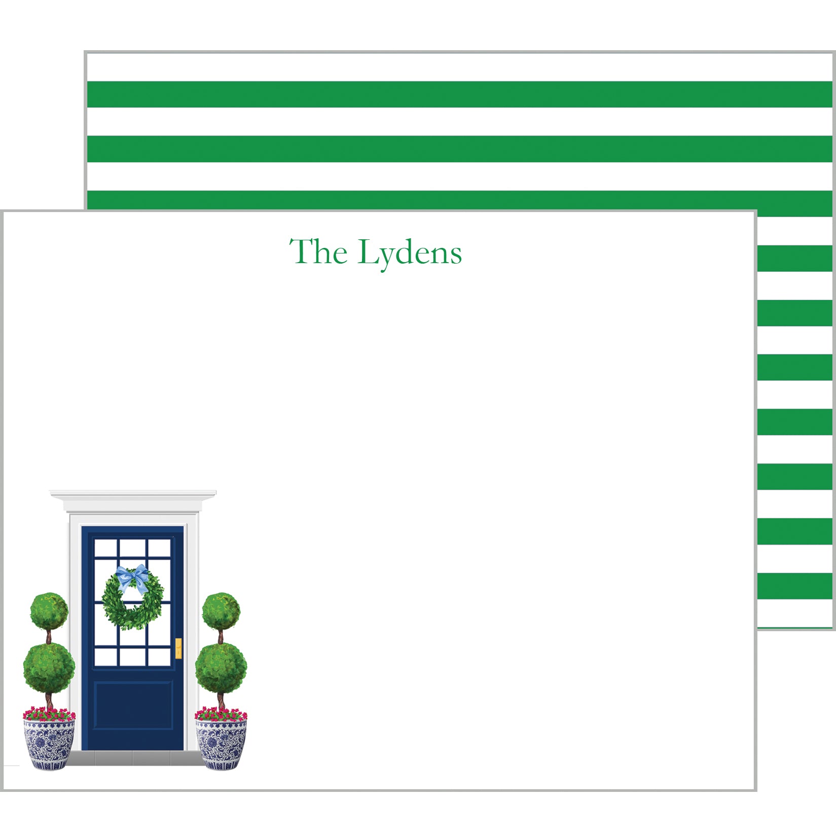 Preppy Front Door Personalized Flat Notecards