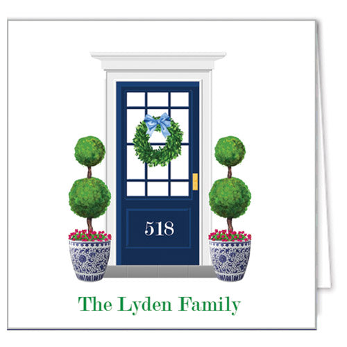 Navy Blue Front Door Personalized Enclosure Cards + Envelopes