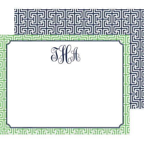 Garden Maze Graphic Pattern Personalized Flat Notecards | Green Wholesale