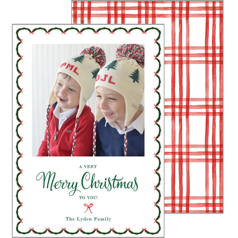 Christmas Garland and Red Bows Vertical Photo Card