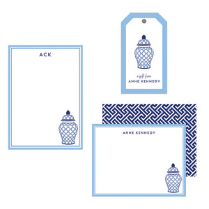 Blue and White Geometric Ginger Jar Stationery Gift Set