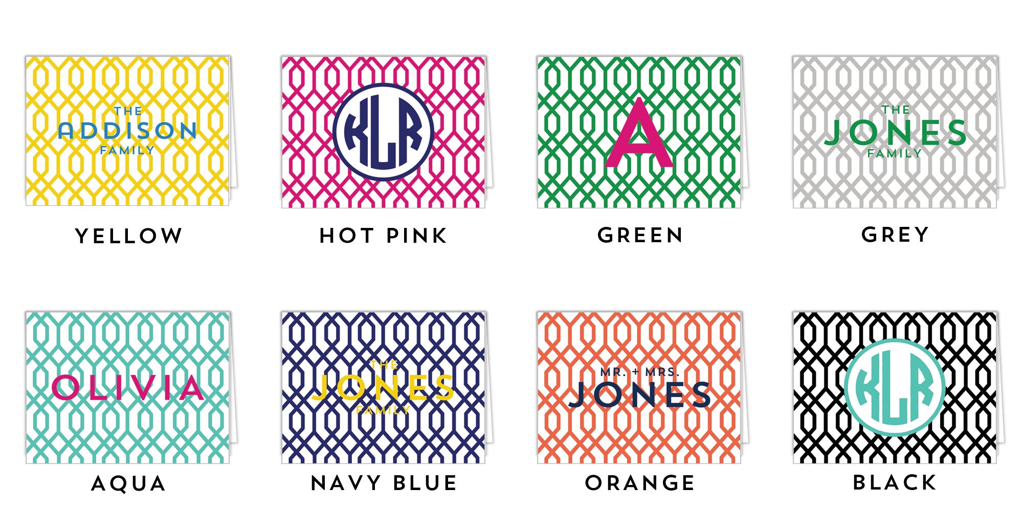 Geometric Trellis Personalized Folded Notecards - More Colors