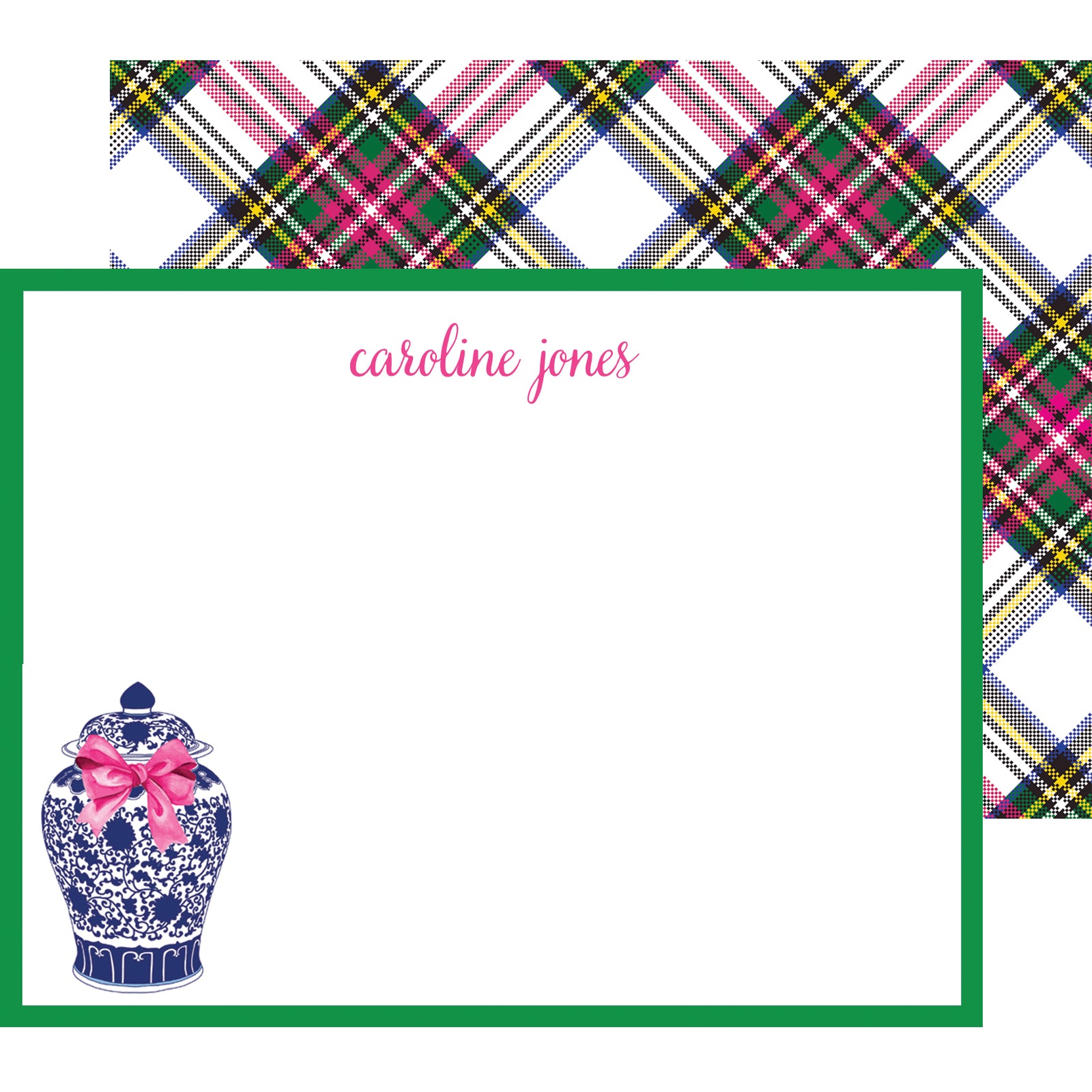 Ginger Jar with Pink Bow Personalized Flat Notecards