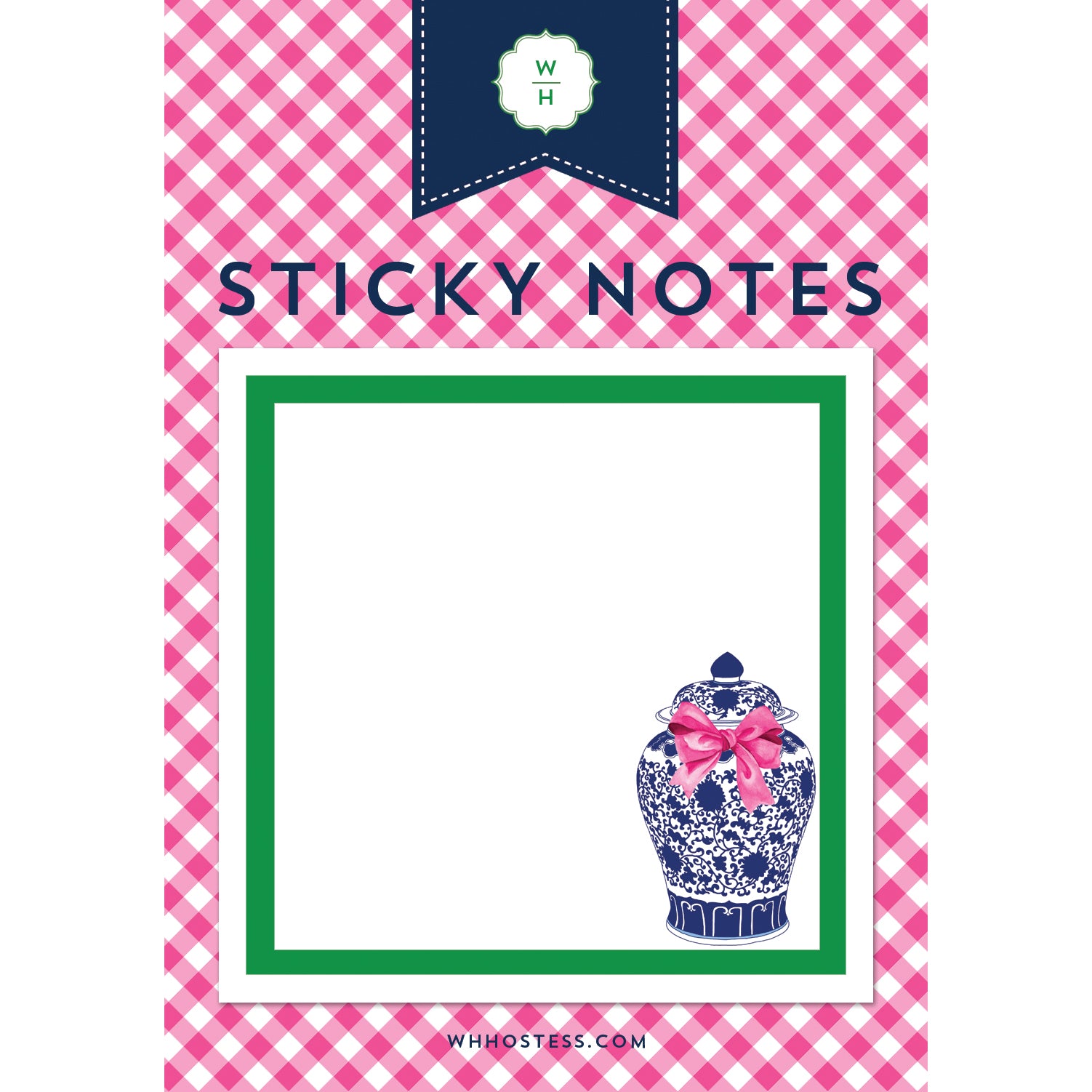 In Stock Ginger Jar with Pink Bow Single Sticky Note