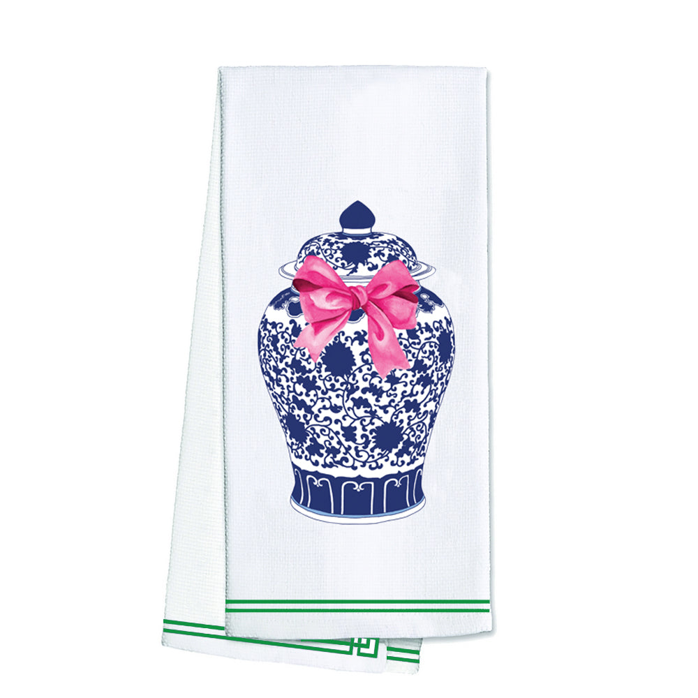 SALE!! WH Hostess Cotton Tea Towel | Ginger Jar with Pink Bow