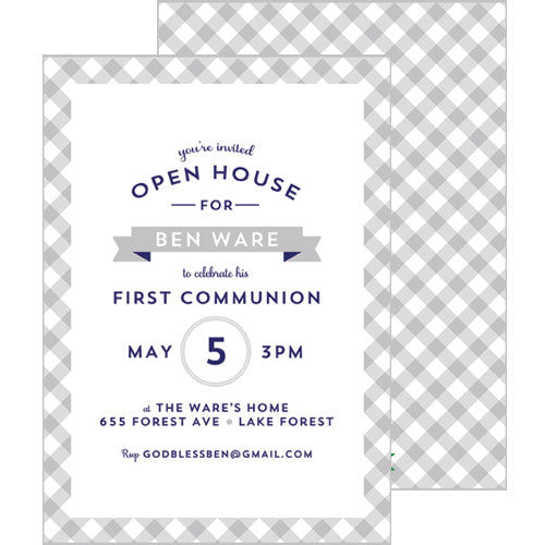 Gingham Check Invitation - Grey