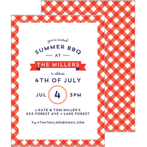 Gingham Check Invitation - Red