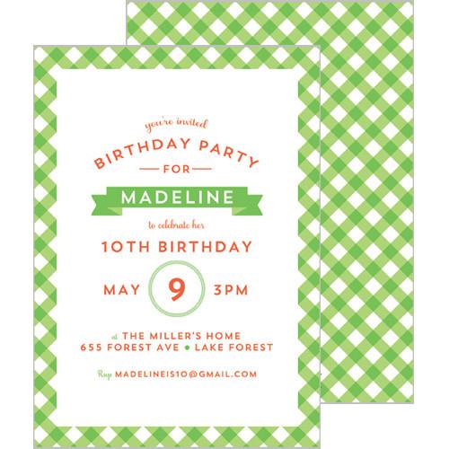 Gingham Check Invitation - Lime Green Wholesale