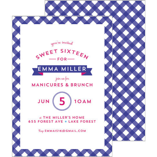 Gingham Check Invitation - Navy Blue