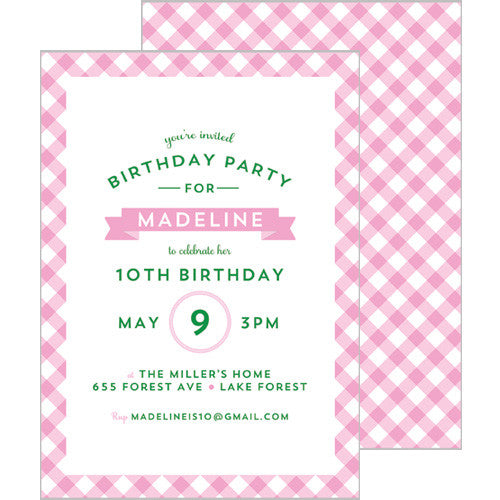 Gingham Check Invitation - Pink