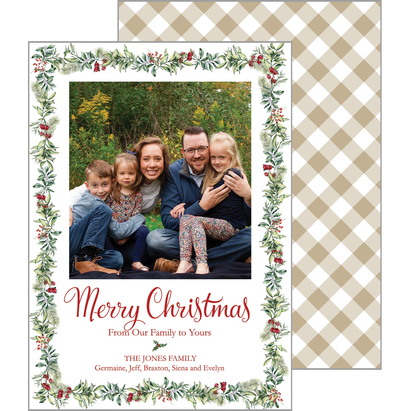 Gingham Garland Vertical Holiday Photo Card