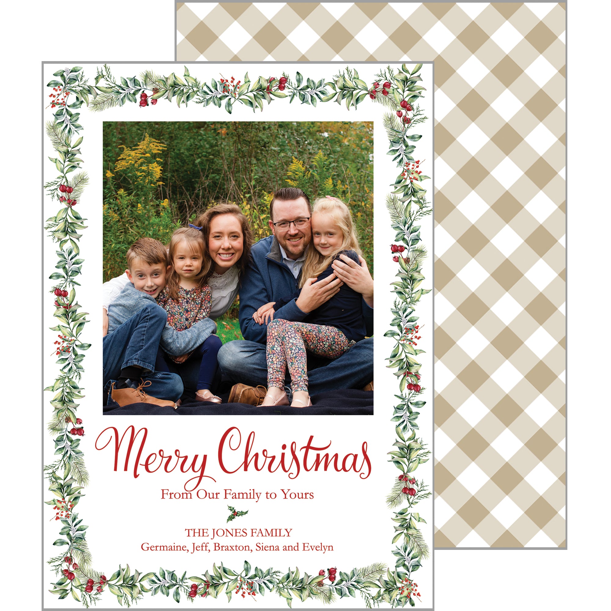 Gingham Garland Vertical Holiday Photo Card