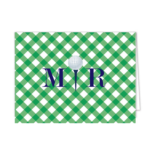 Gingham Golf Personalized Folded Notecards