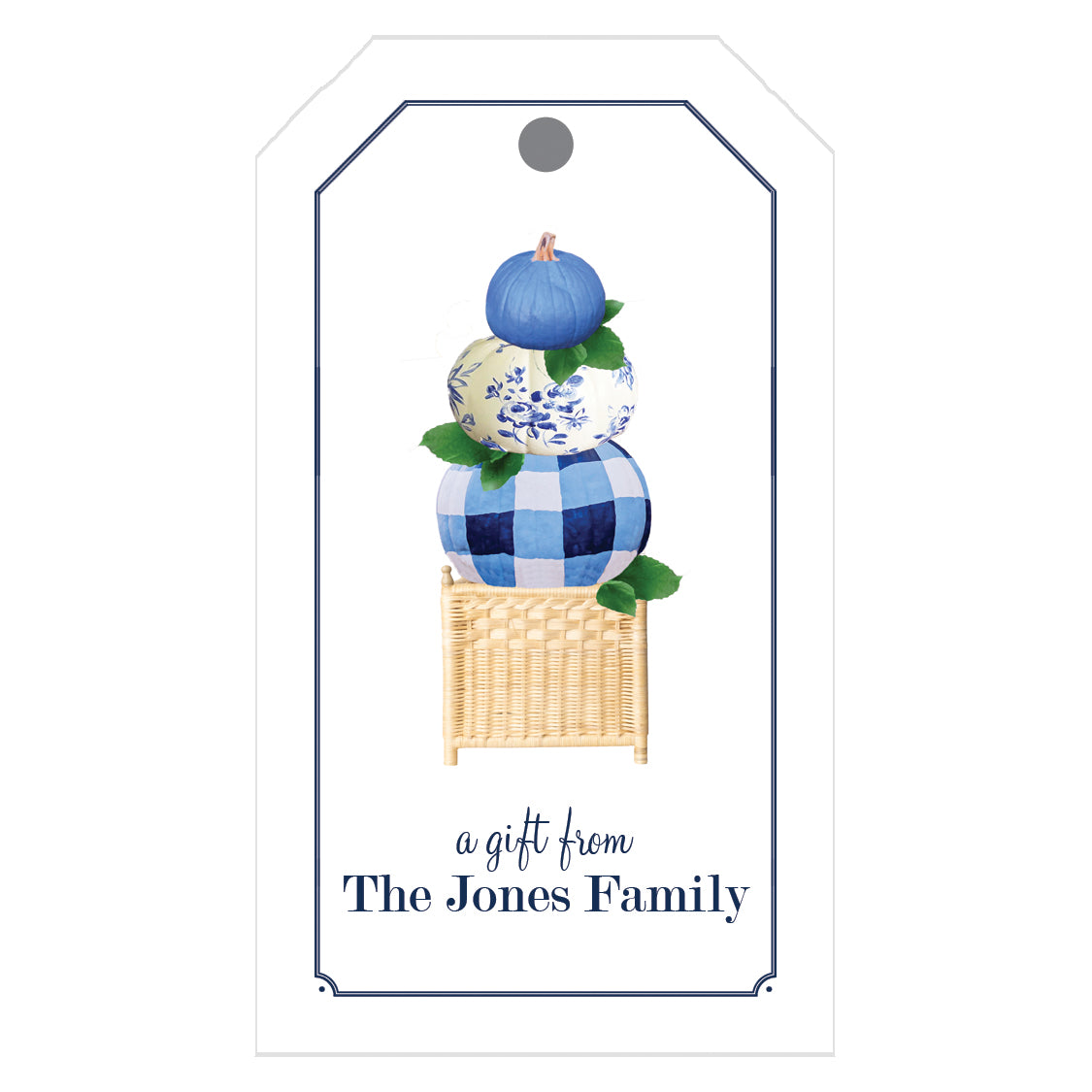 Blue Gingham Pumpkins Personalized Gift Tags
