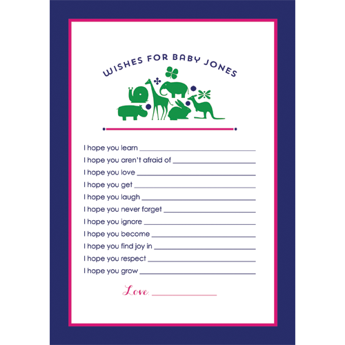 Preppy Animal Silhouettes Wishes for Baby Cards - Girl
