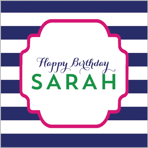 2.5" Square Preppy Animals Navy Stripe Birthday Stickers - Girl