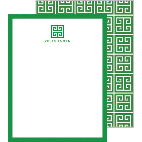 Greek Key Emblem Personalized Flat Notecards - More Colors