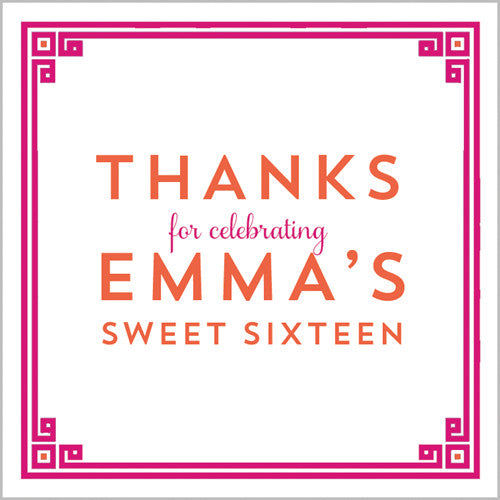 Greek Key Border Gift Sticker - Set of 24 - Hot Pink