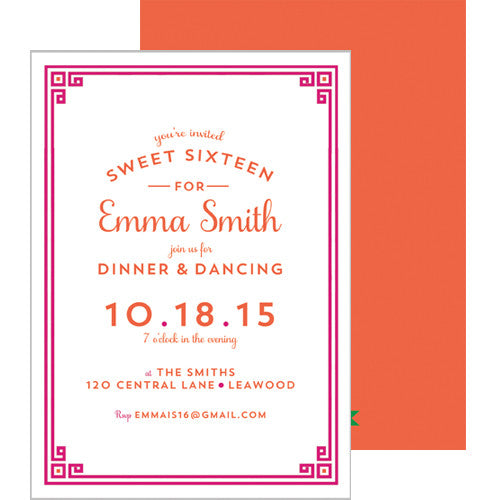 Greek Key Border Invitation - Hot Pink