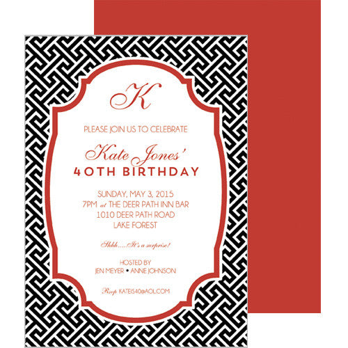 Greek Key Party Invitation - Black