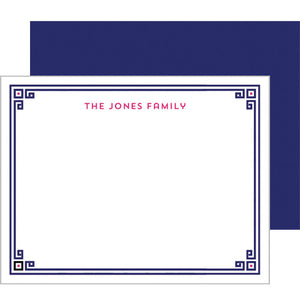 Greek Key Border Personalized Flat Notecard - More Color Options