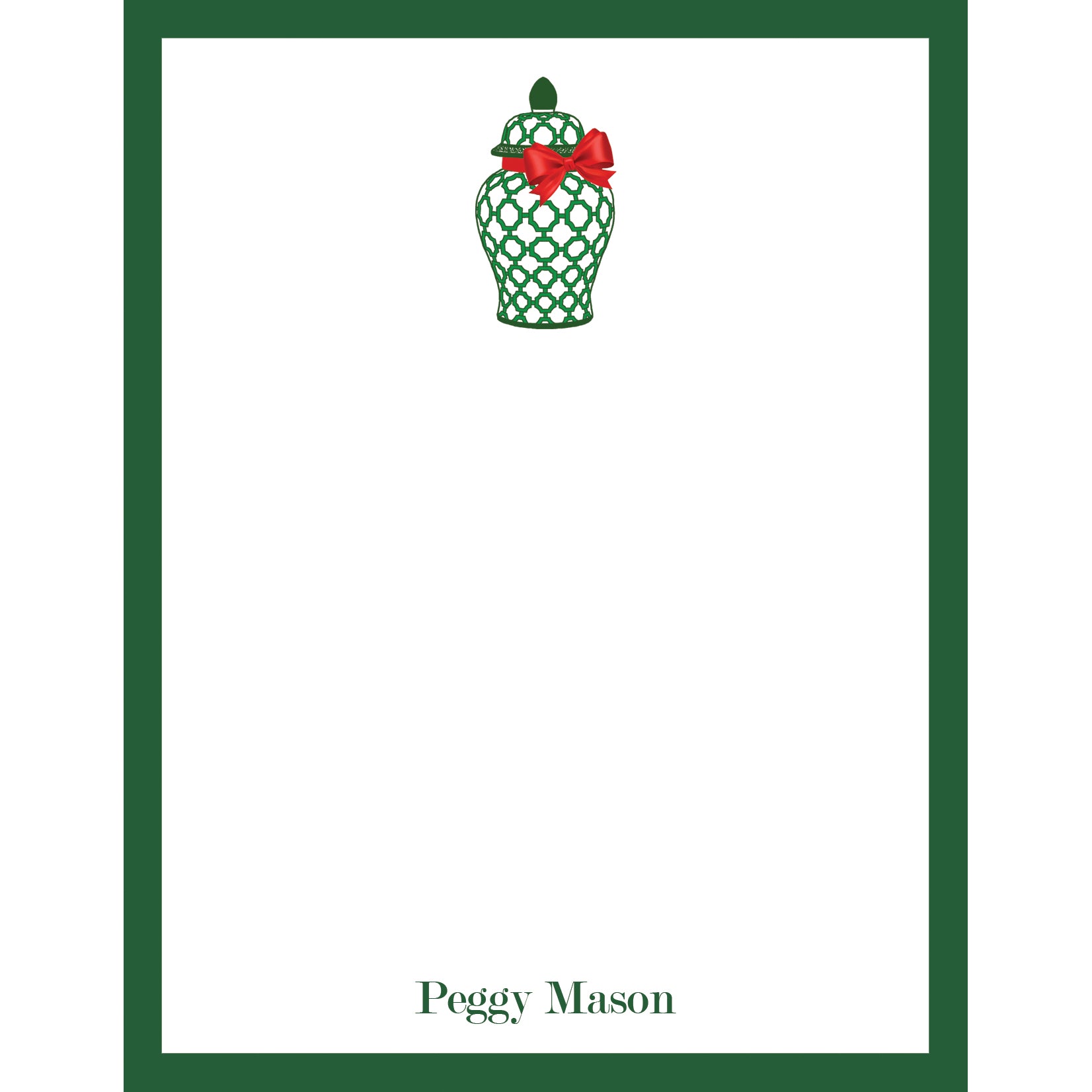 Green Geometric Ginger Jar with Red Bow Personalized Notepad