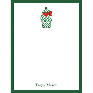 Green Geometric Ginger Jar with Red Bow Personalized Notepad