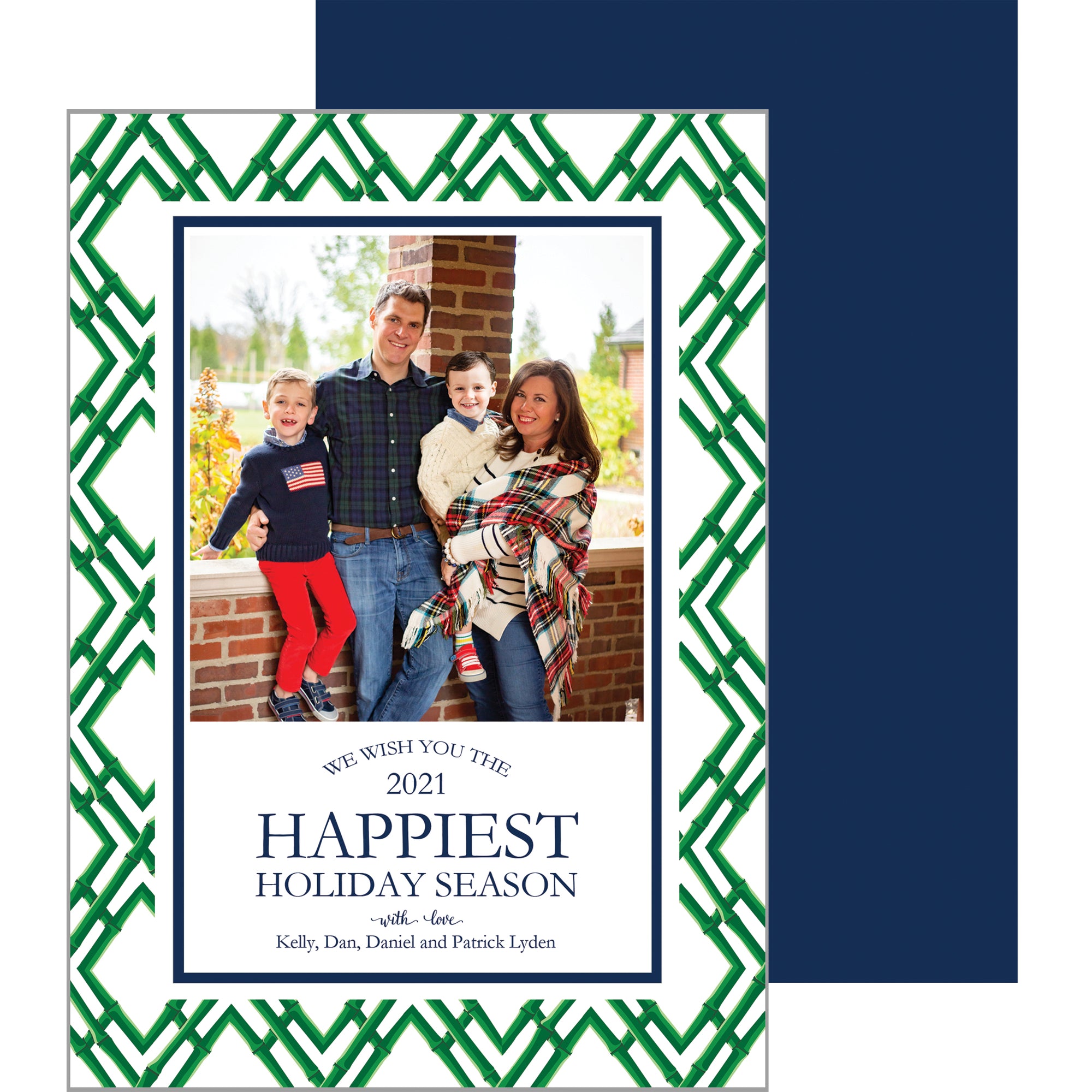 Bamboo Trellis Vertical Holiday Photo Card | Green