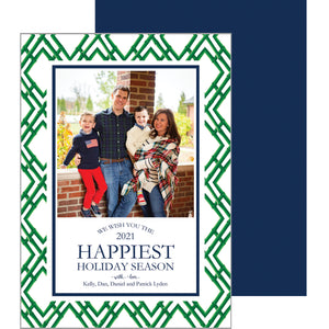 Bamboo Trellis Vertical Holiday Photo Card | Green