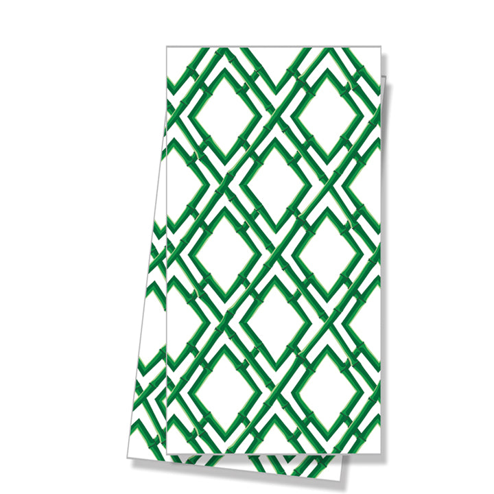 In Stock WH Hostess Cotton Tea Towel | Green Bamboo Lattice