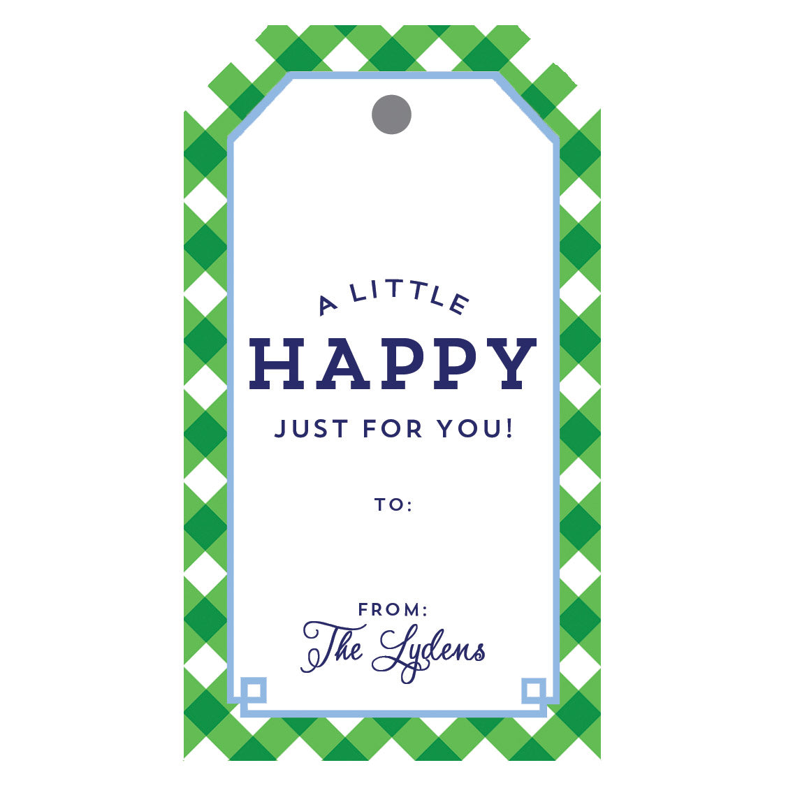 Green Gingham Fretwork Personalized Gift Tags