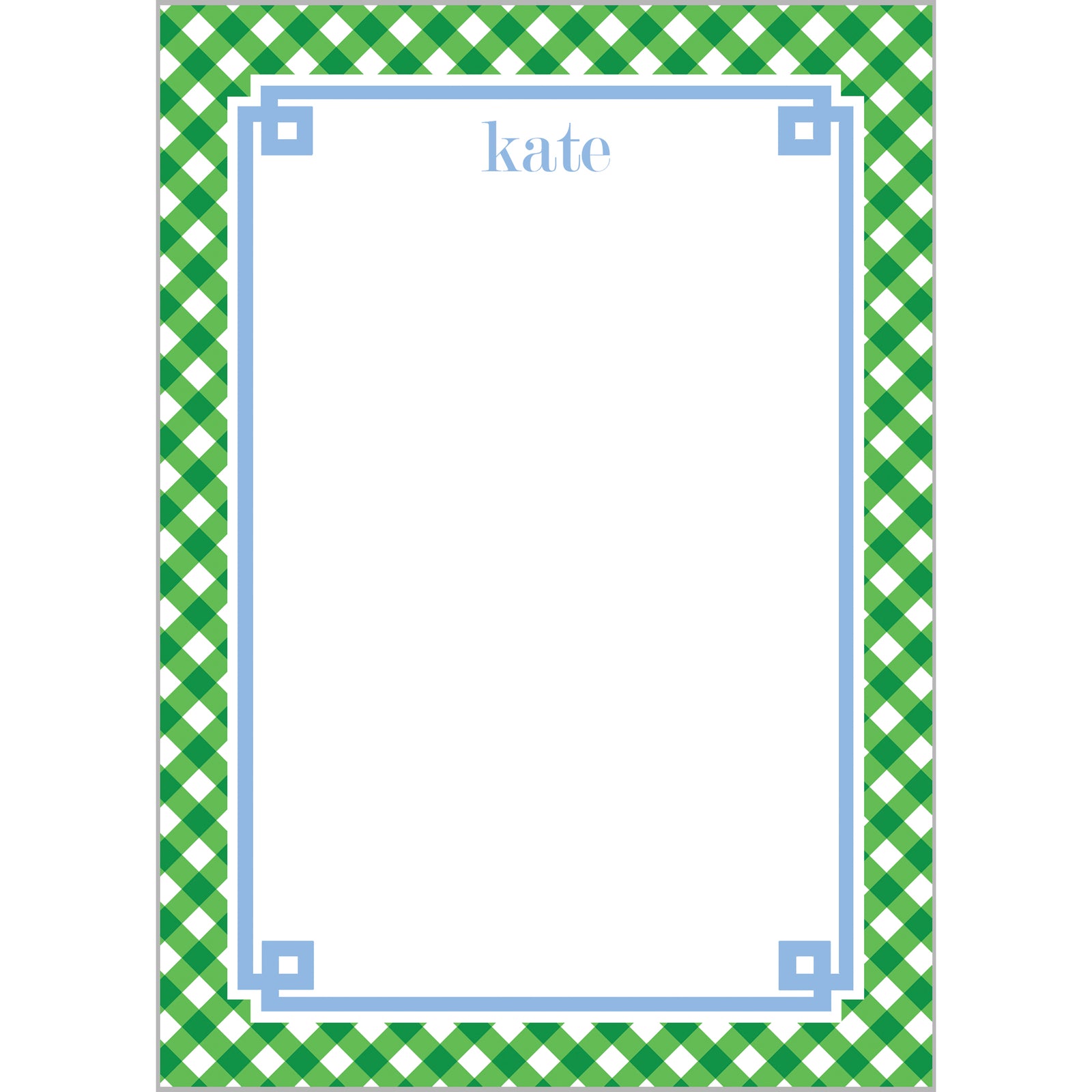Green Gingham Check Fretwork Personalized Notepad