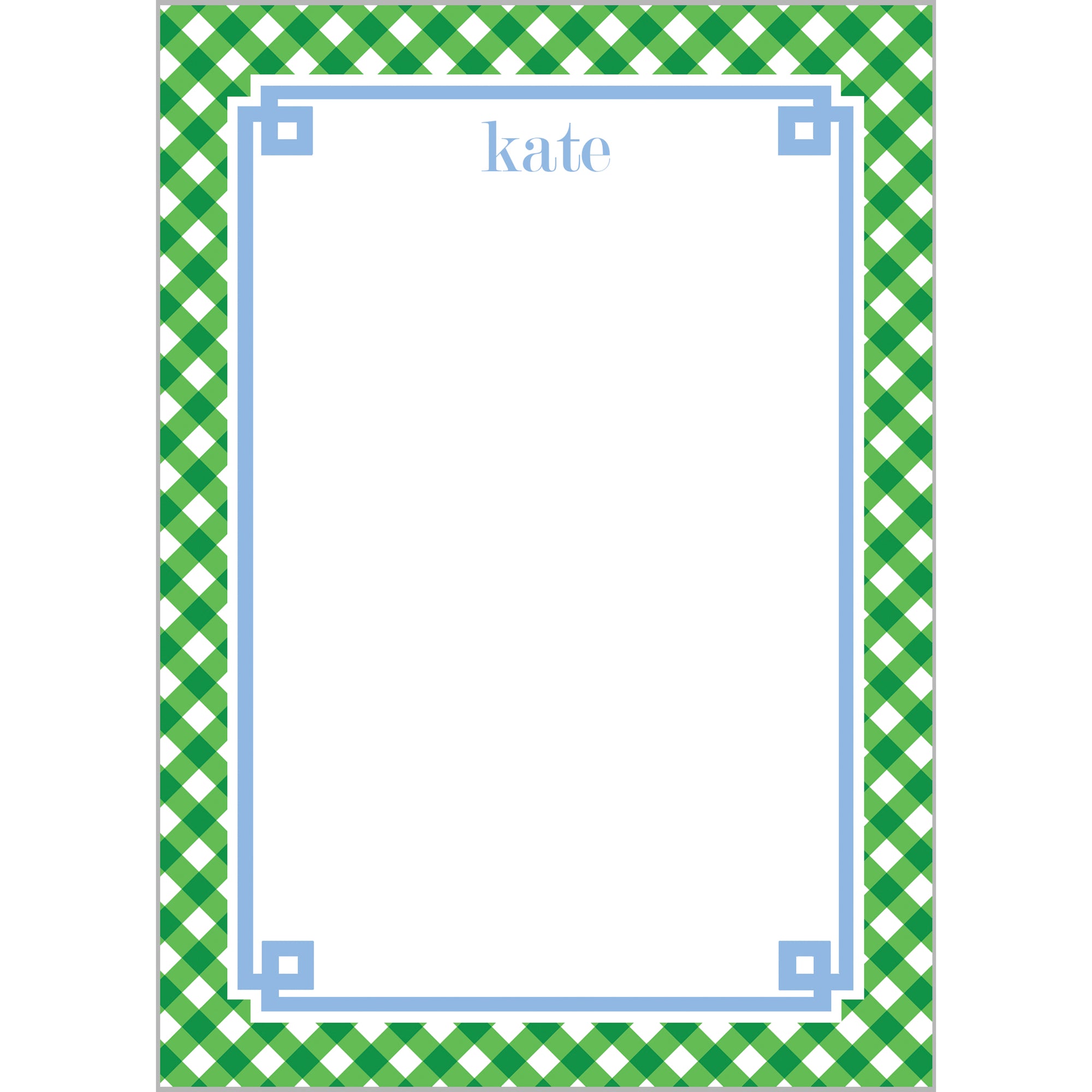 Green Gingham Check Fretwork Personalized Notepad