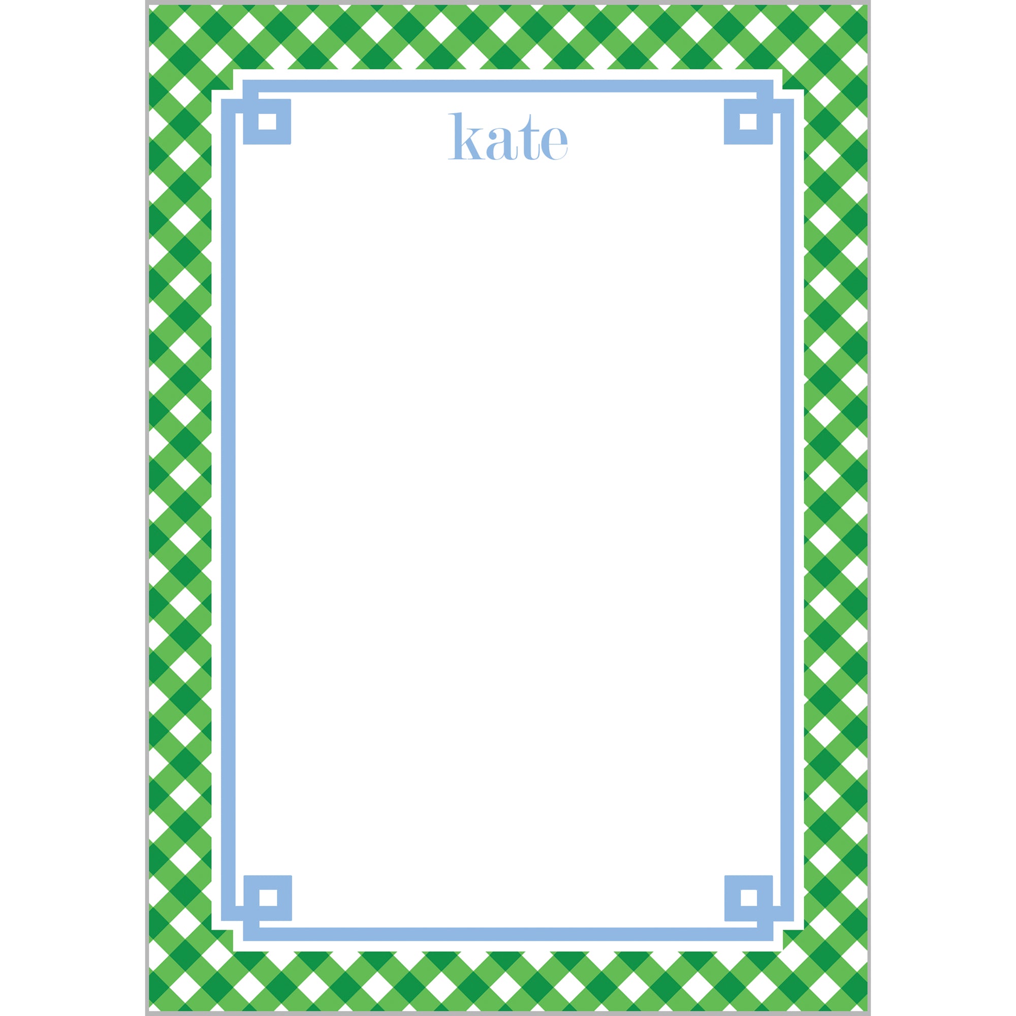 Green Gingham Check Fretwork Personalized Notepad