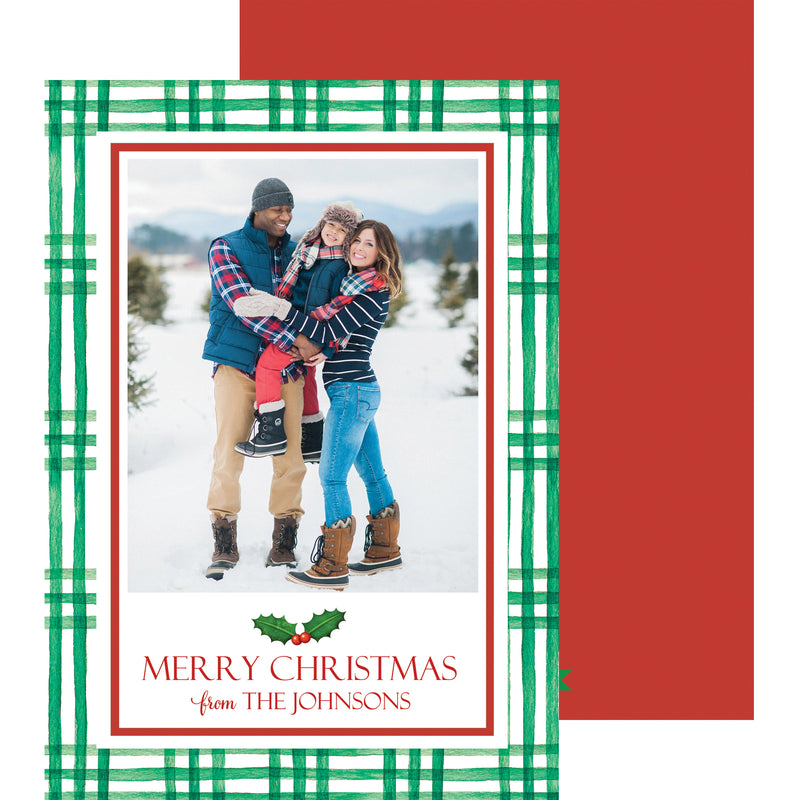 Watercolor Windowpane Vertical Holiday Photo Card | Green