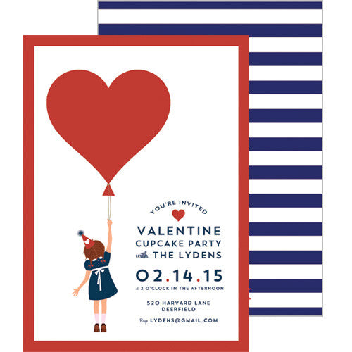 Heart Balloon Party Invitation - Girl