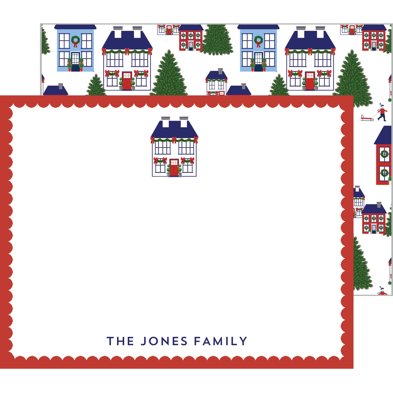 Holiday Village Personalized Flat Notecard