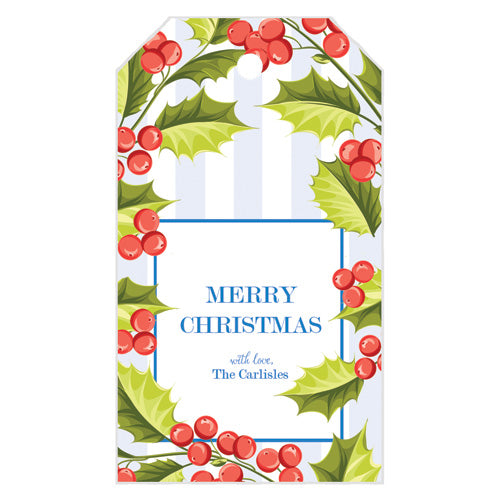 Holly Blue Stripe Christmas Gift Tags